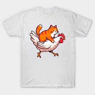 orange tabby rides chicken T-Shirt